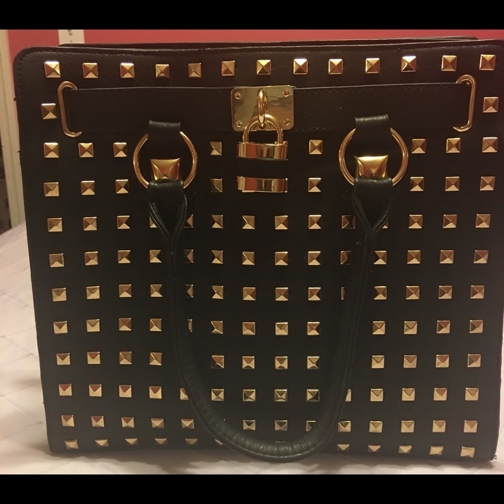 Gold studded tote bag